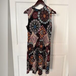 Robbie Bee Black Multicolor Geometric Patterned Midi Dress